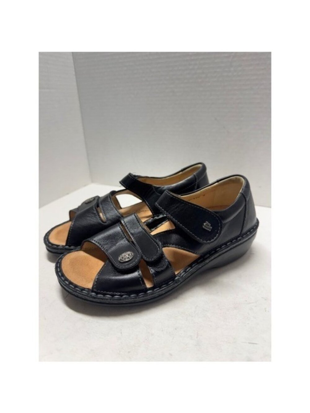 Finn Comfort Black Leather Triple Strap Walking Sandals Germany 36 6 4257-203